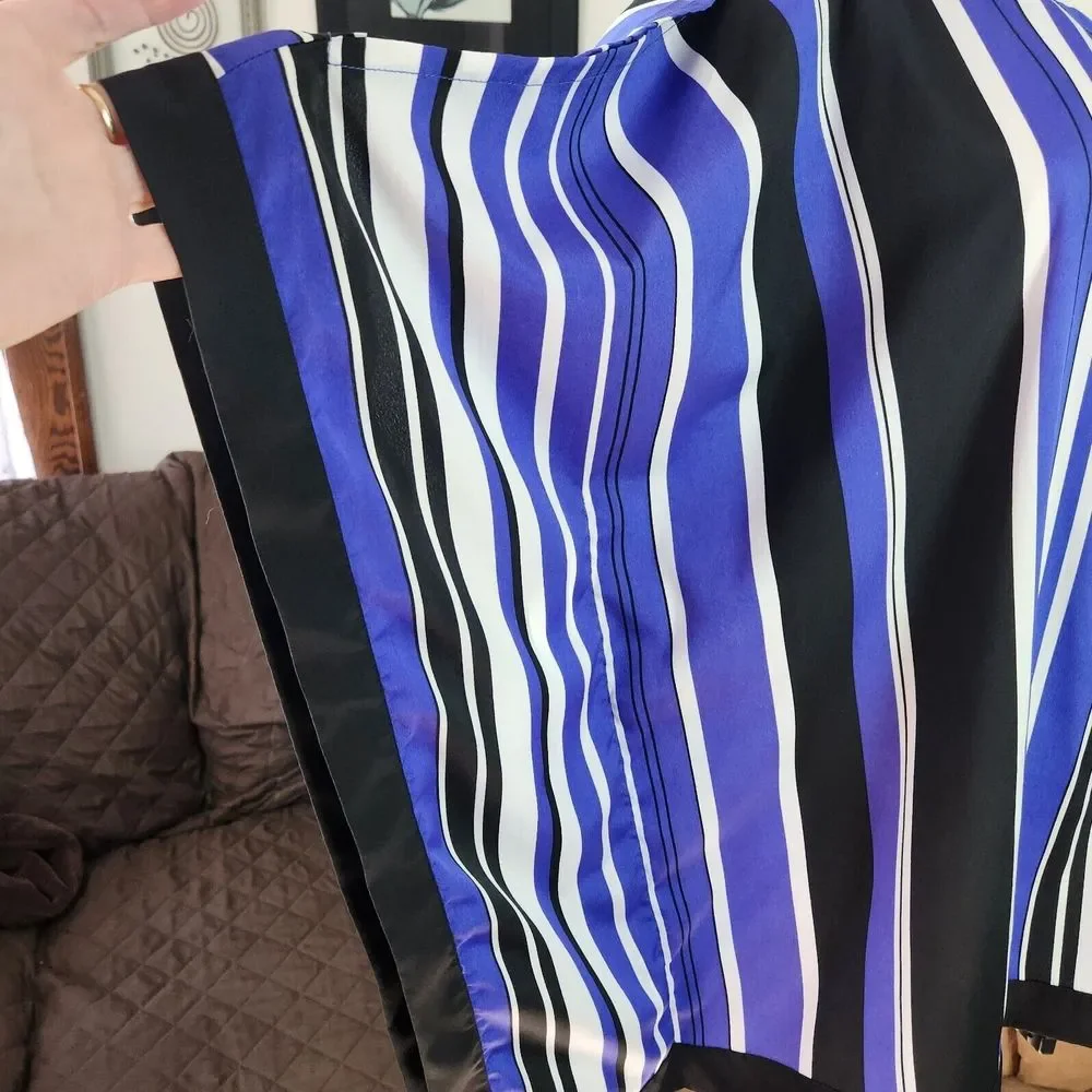 Anthony Richards Kimono Style Purple White Black Vertical Stripe Top - Picture 4 of 5